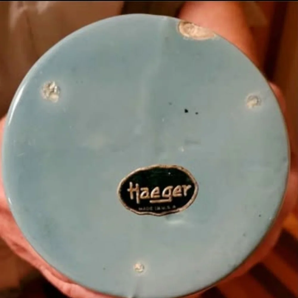 Haeger double handle seaform green/blue color vase